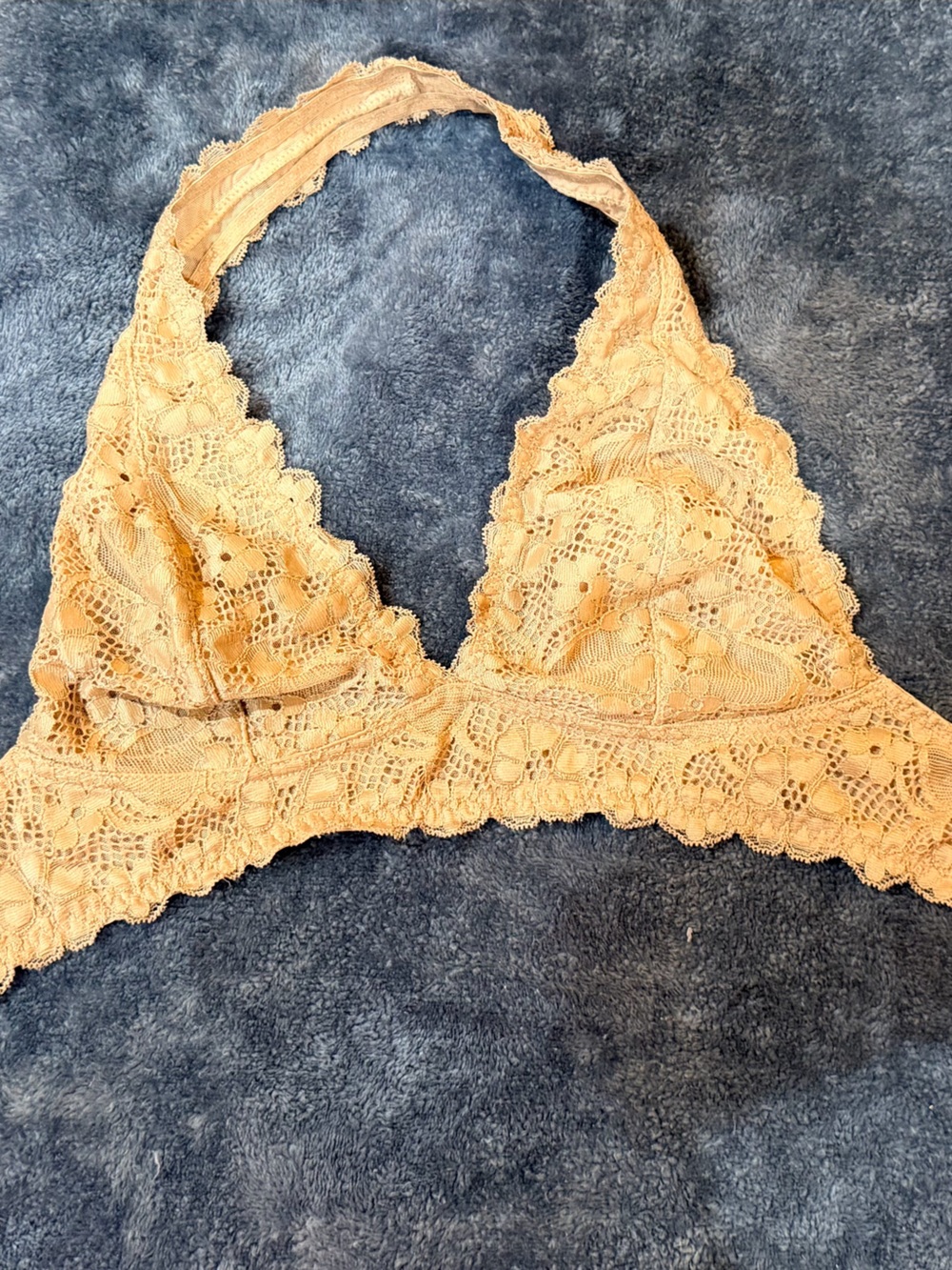Free People Crochet Lace Halter Bralette in Tan